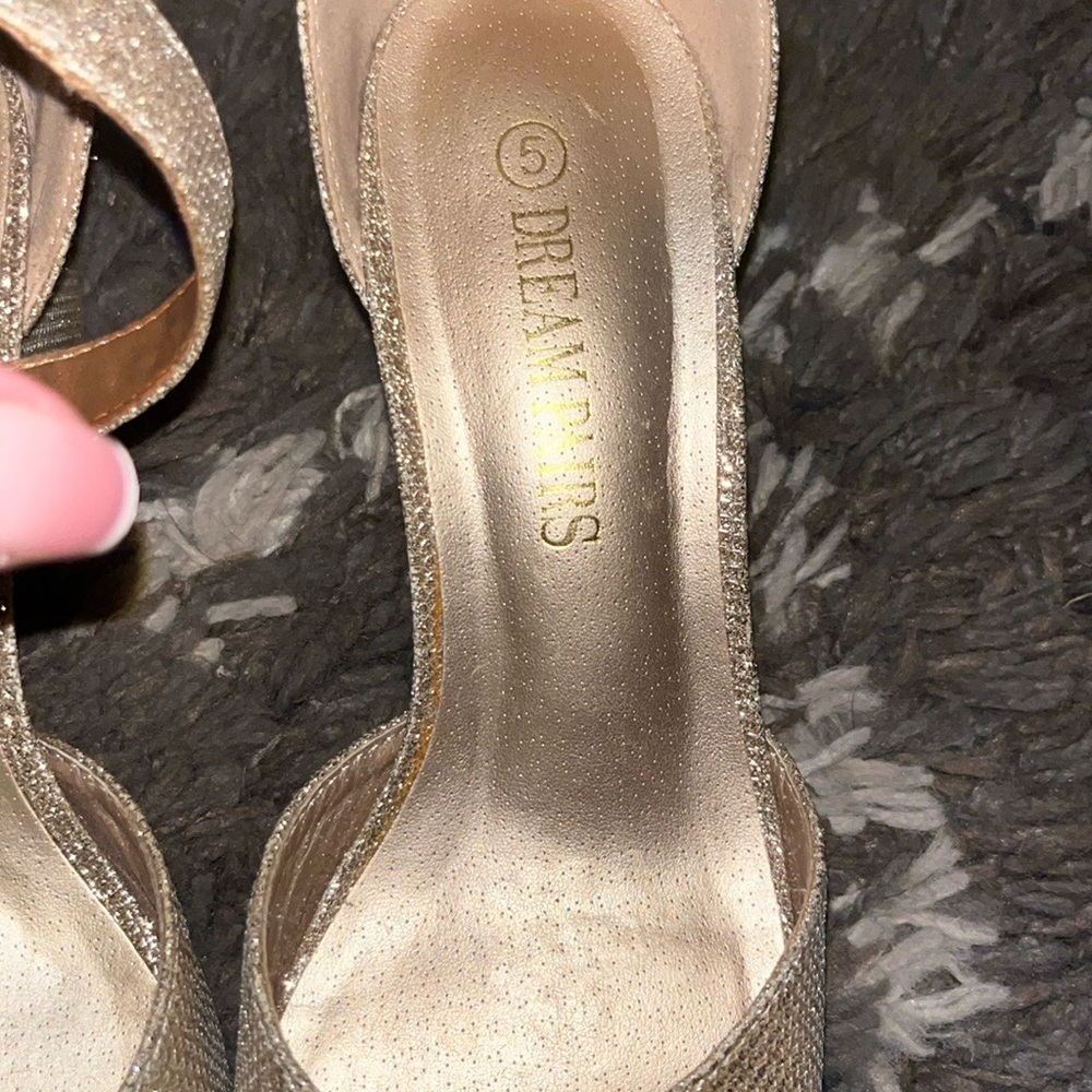 Gold Glitter Open-Toe Heels - Picture 6 of 8